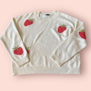Rails Perci Sweater Women's Medium Cream Strawberries Knit Long Sleeve Crew Neck